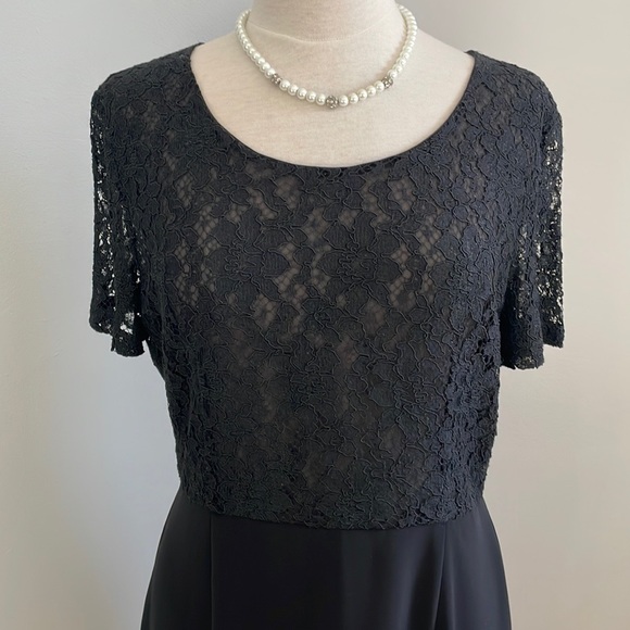 🇭🇰 Vintage Part Two Black Chiffon & Lace Midi Dress, Size 10 - Picture 2 of 12